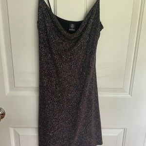 urban outfitters cowl neck sparkly black dress (small)